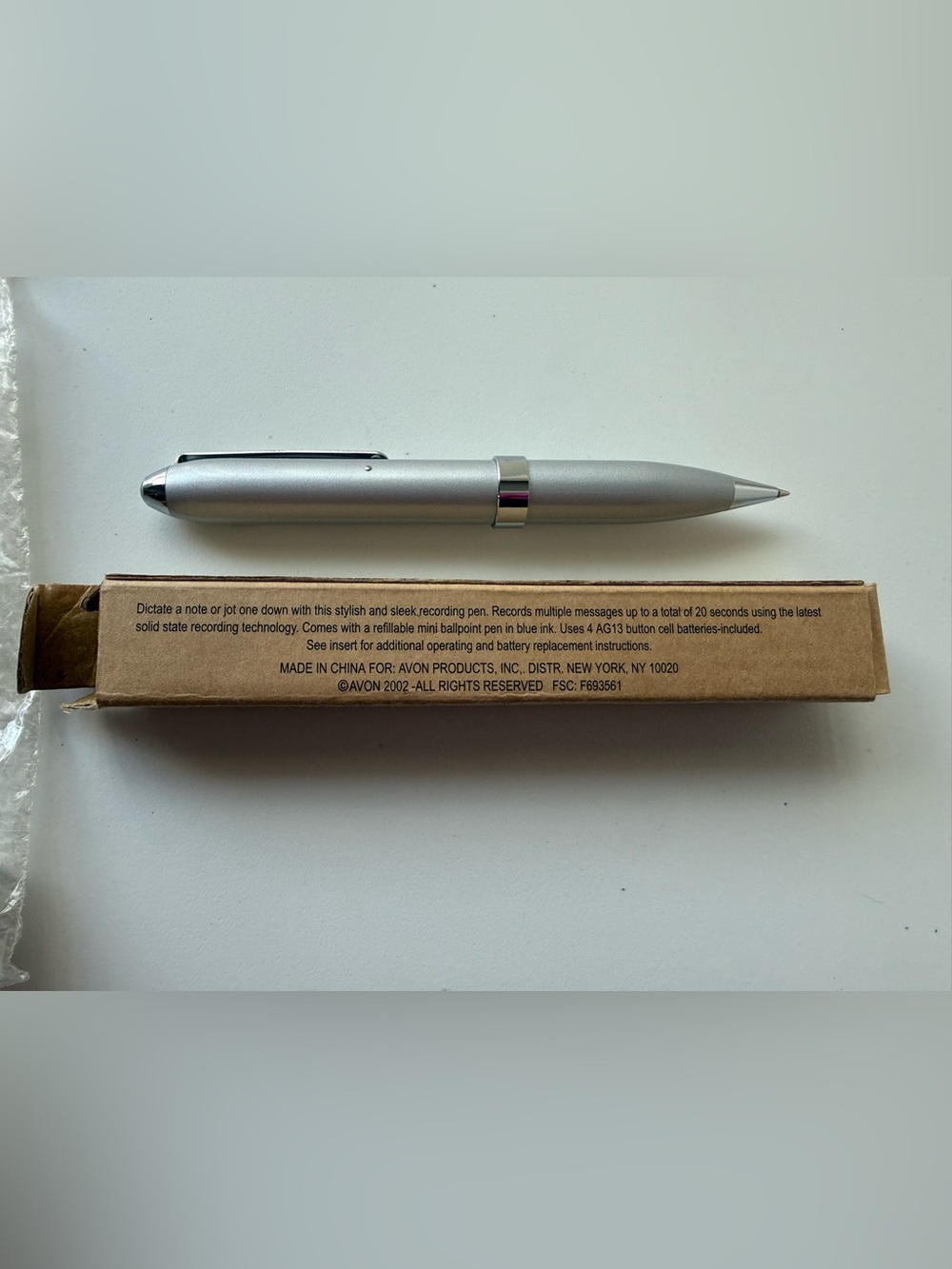 Vintage Avon 2002 Voice Recording Pen Silver Ballpoint Novelty NOS Untested